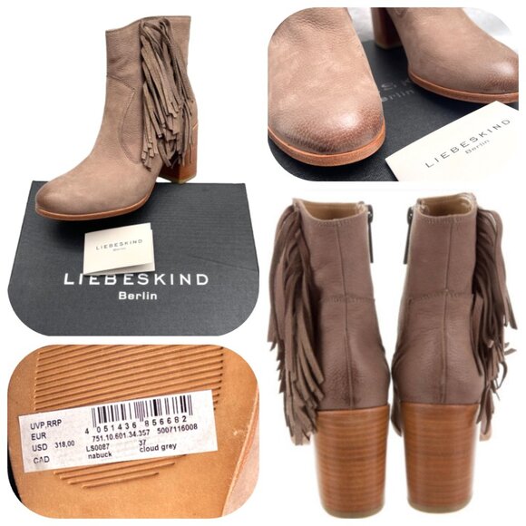 NIB Anthropologie Liebeskind Berlin Suede Fringe Nubuck Chunky Heel Ankle Boots - Picture 1 of 12